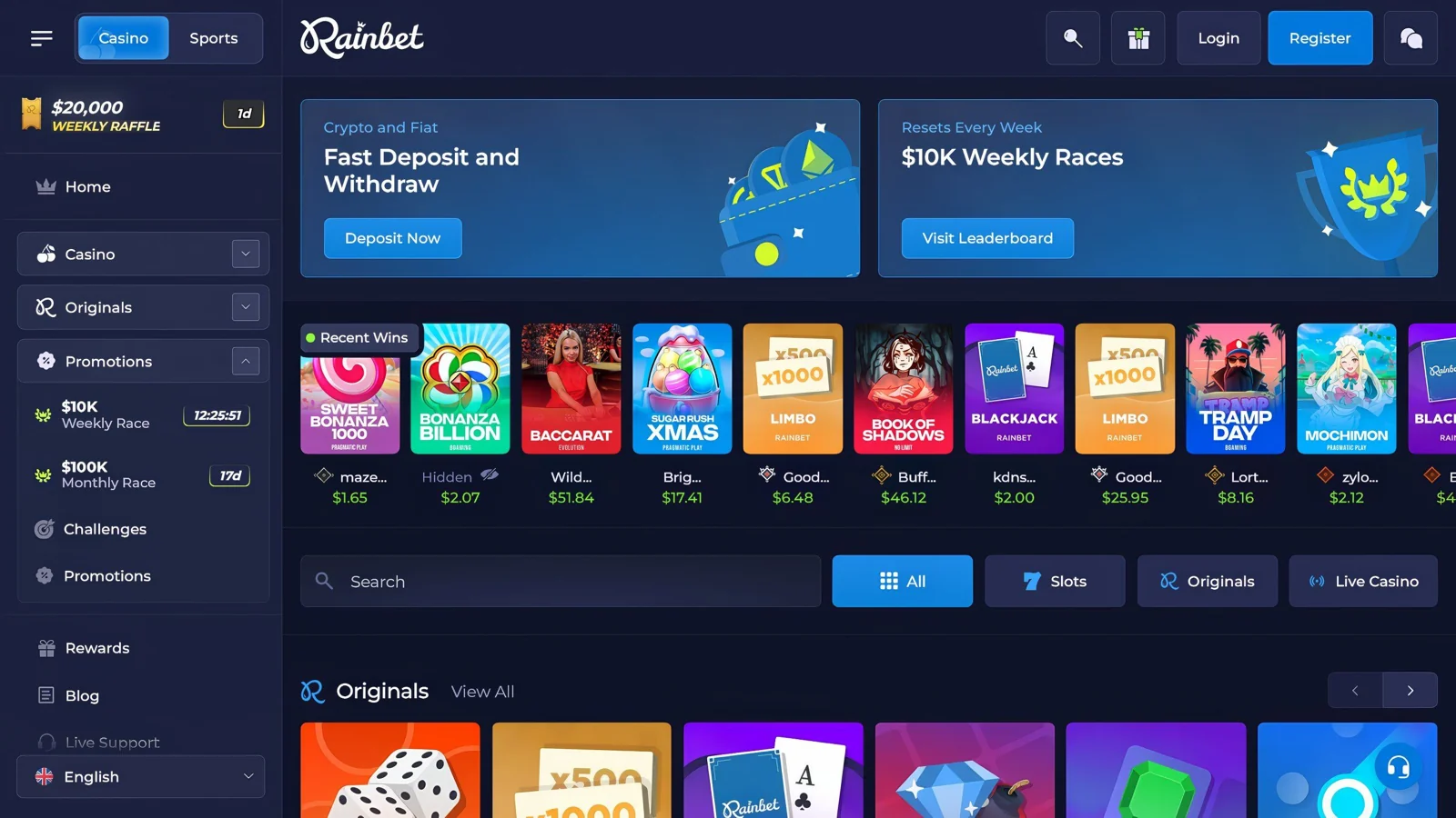 Interface Rainbet